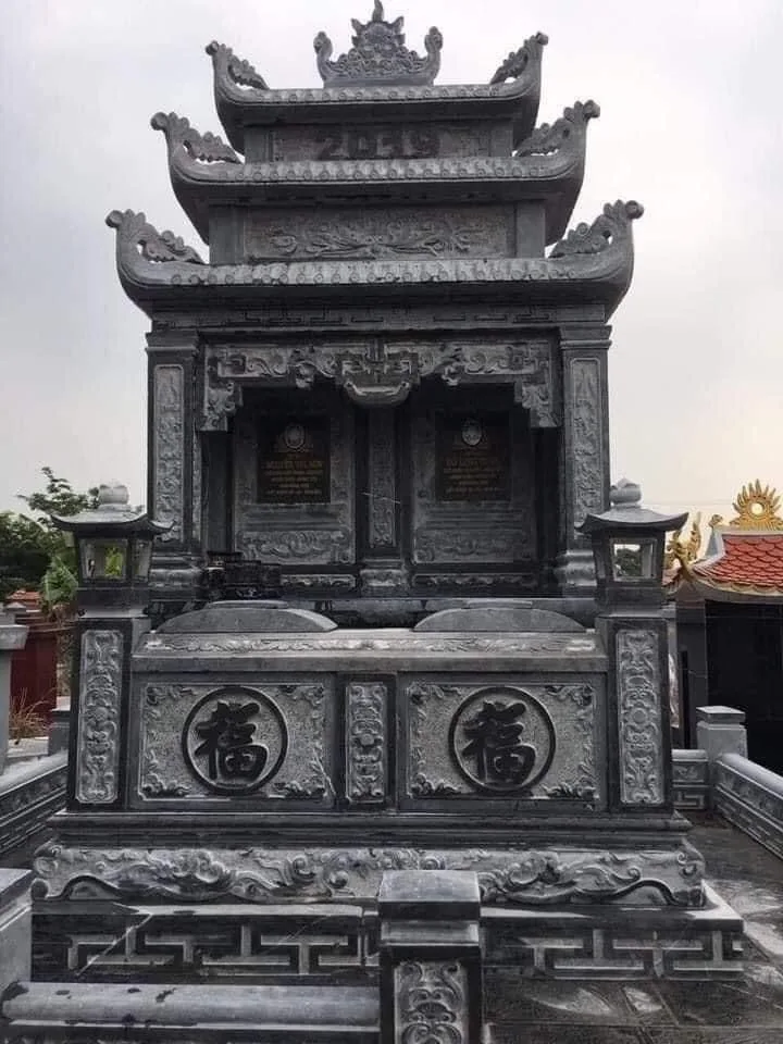 Mộ đôi 3 mái đá xanh đen