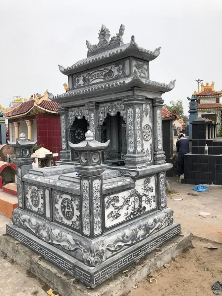 Mộ đôi 3 mái đá xanh đen