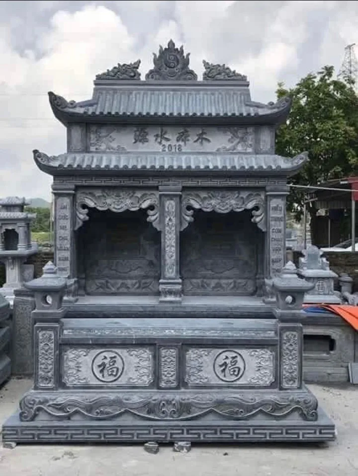 Mộ đôi 3 mái đá xanh đen